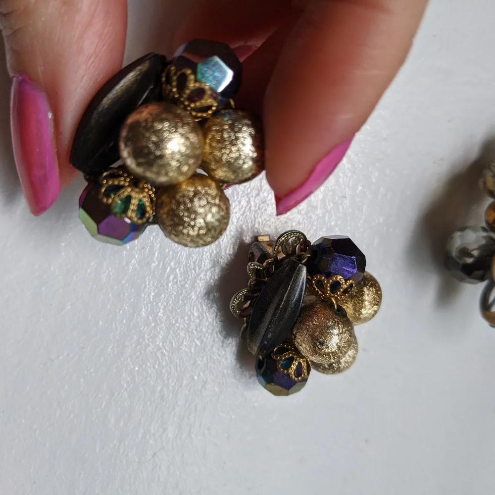 Antique clip-on gemstone earrings w statement ring - Picture 3 of 4